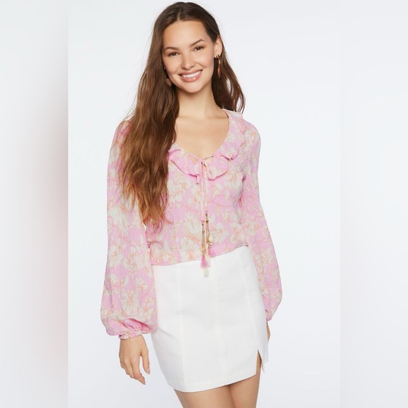 Forever21 Floral Flowy Long-Sleeve Blouse - Picture 9 of 9
